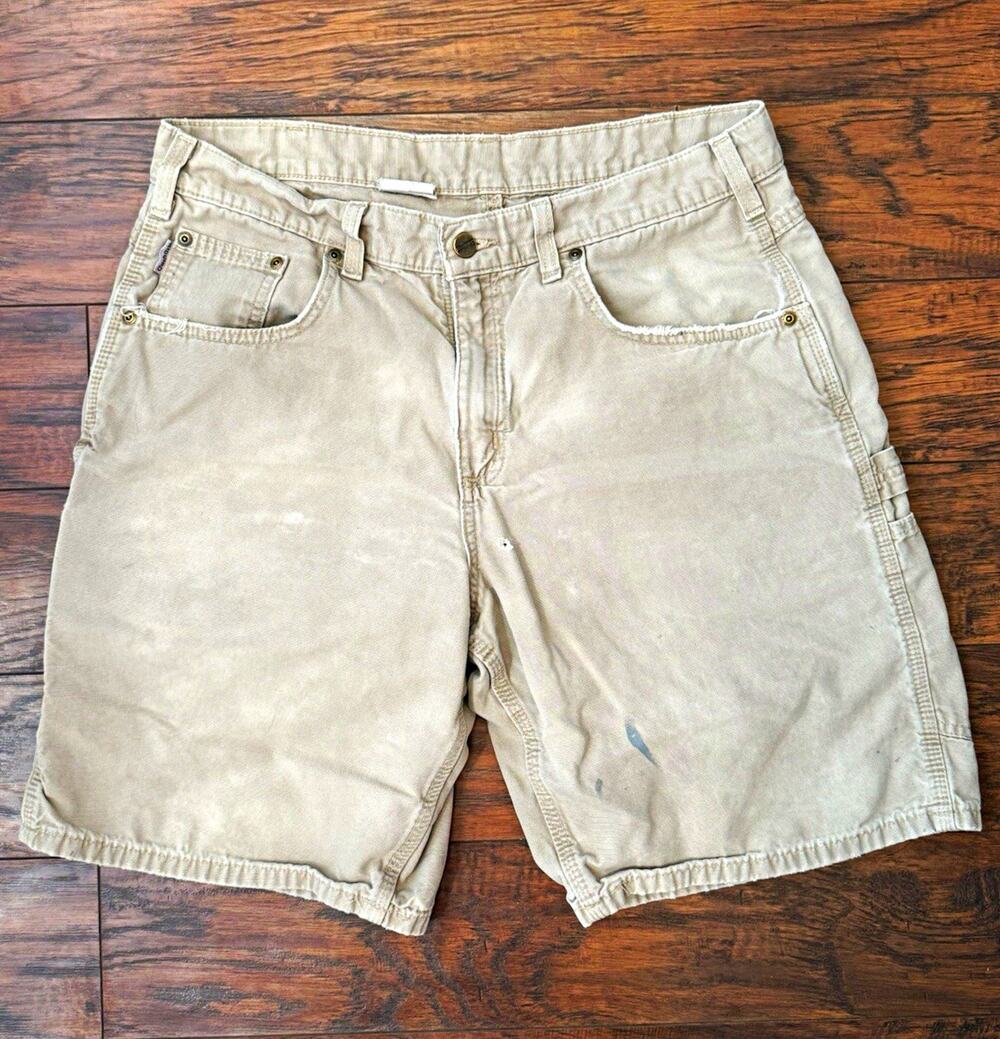 Carhartt B147 Beige Canvas Cotton Work Shorts Mens Size 34 Construction